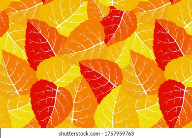 Helle Vektorblätter mit Skelett. Ein dickes, nahtloses Muster in der Herbstpalette. Handgezeichnete Illustration für Tapete, Gewebe, Textilien, Deckel, Kalender, Banner.