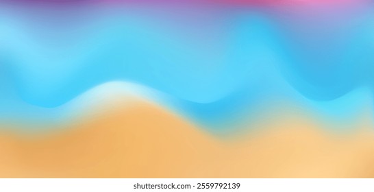 Bright vector light blue and orange brown wavy mesh gradient background. Abstract 3d curve shapes sand and water beach fluid digital watercolor for banner design, water sky concept, liquid poster