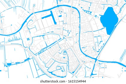 Bright vector map of  Alphen aan den Rijn, Netherlands with fine tuning between road and water. Use this map as a background for your company or as a high-quality interior design.