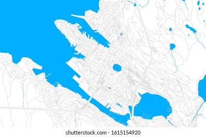 Bright vector map of Bergen, Norway with fine tuning between road and water. Use this map as a background for your company or as a high-quality interior design.