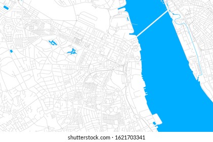 Bright vector map of Birkenhead, England with fine tuning between road and water. Use this map as a background for your company or as a high-quality interior design.
