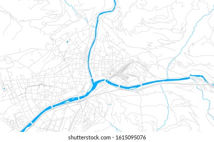 Bright vector map of Bolzano, Italy with fine tuning between road and water. Use this map as a background for your company or as a high-quality interior design.