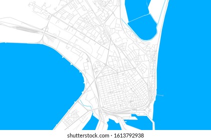 Bright vector map of Burgas, Bulgaria with fine tuning between road and water. Use this map as a background for your company or as a high-quality interior design.