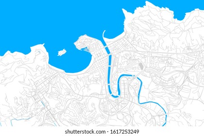 Bright vector map of Donostia / San Sebastian, Spain with fine tuning between road and water. Use this map as a background for your company or as a high-quality interior design.