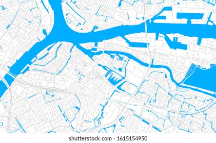 Bright vector map of  Dordrecht, Netherlands with fine tuning between road and water. Use this map as a background for your company or as a high-quality interior design.