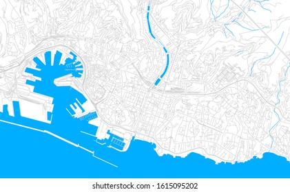 Bright vector map of Genoa, Italy with fine tuning between road and water. Use this map as a background for your company or as a high-quality interior design.