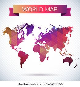 Bright vector map of the globe. Bright triangles and polygons, pattern