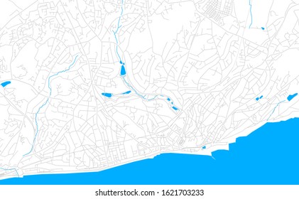 Bright vector map of Hastings, England with fine tuning between road and water. Use this map as a background for your company or as a high-quality interior design.