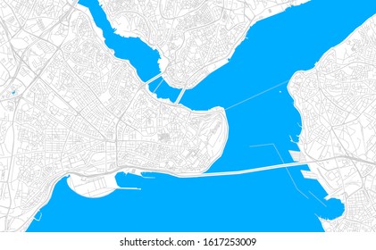 Bright vector map of Istanbul, Turkey with fine tuning between road and water. Use this map as a background for your company or as a high-quality interior design.