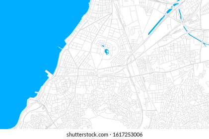 Bright vector map of Izmir, Turkey with fine tuning between road and water. Use this map as a background for your company or as a high-quality interior design.