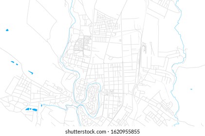 Bright vector map of Kamianets-Podilskyi, Ukraine with fine tuning between road and water. Use this map as a background for your company or as a high-quality interior design.