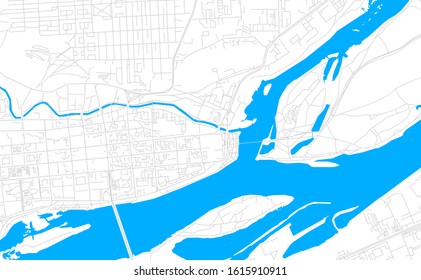 Bright vector map of Krasnoyarsk, Russia with fine tuning between road and water. Use this map as a background for your company or as a high-quality interior design.