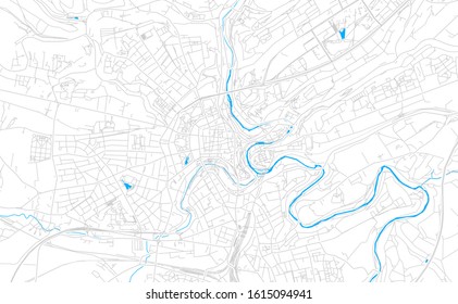 Bright vector map of Luxembourg City, Luxembourg with fine tuning between road and water. Use this map as a background for your company or as a high-quality interior design.