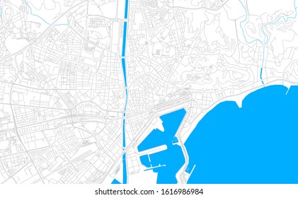 Bright vector map of Malaga, Spain with fine tuning between road and water. Use this map as a background for your company or as a high-quality interior design.