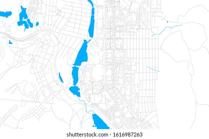Bright vector map of Miass, Russia with fine tuning between road and water. Use this map as a background for your company or as a high-quality interior design.