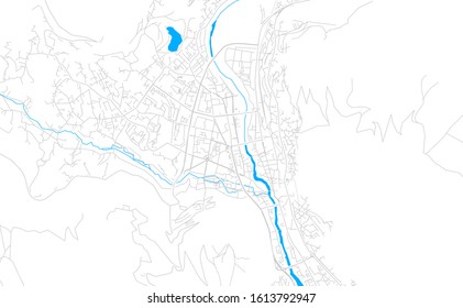 Bright vector map of Mostar, Bosnia and Herzegovina with fine tuning between road and water. Use this map as a background for your company or as a high-quality interior design.