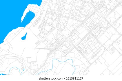 Bright vector map of Naberezhnye Chelny, Russia with fine tuning between road and water. Use this map as a background for your company or as a high-quality interior design.