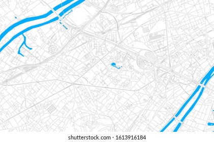 Bright vector map of Nanterre, France with fine tuning between road and water. Use this map as a background for your company or as a high-quality interior design.