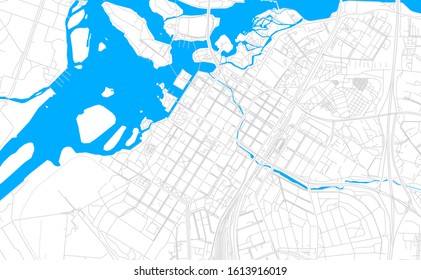 Bright vector map of Oulu, Finland with fine tuning between road and water. Use this map as a background for your company or as a high-quality interior design.
