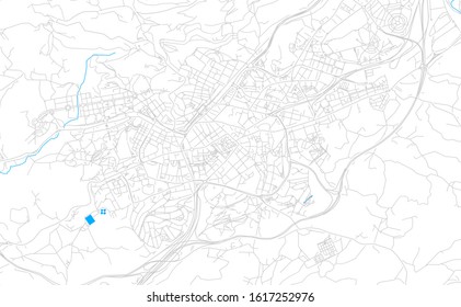 Bright vector map of Oviedo, Spain with fine tuning between road and water. Use this map as a background for your company or as a high-quality interior design.