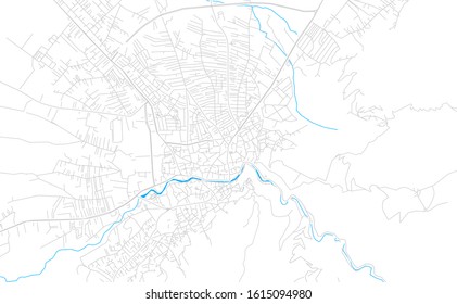 Bright vector map of Prizreni / Prizren, Kosovo with fine tuning between road and water. Use this map as a background for your company or as a high-quality interior design.