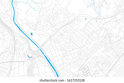 Bright vector map of Santa Coloma de Gramenet, Spain with fine tuning between road and water. Use this map as a background for your company or as a high-quality interior design.