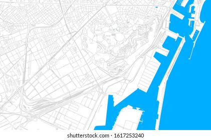 Bright vector map of Sants-Montjuic, Spain with fine tuning between road and water. Use this map as a background for your company or as a high-quality interior design.
