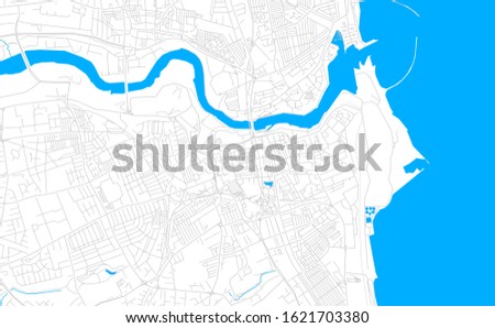 Bright vector map of Sunderland, England with fine tuning between road and water. Use this map as a background for your company or as a high-quality interior design.