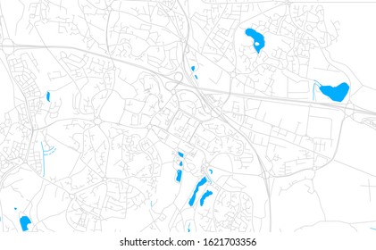 Bright vector map of Telford, England with fine tuning between road and water. Use this map as a background for your company or as a high-quality interior design.