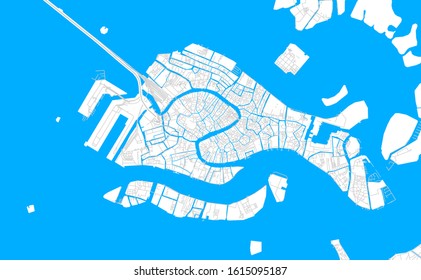 Bright vector map of Venice, Italy with fine tuning between road and water. Use this map as a background for your company or as a high-quality interior design.