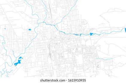 Bright vector map of Yuzhno-Sakhalinsk, Russia with fine tuning between road and water. Use this map as a background for your company or as a high-quality interior design.