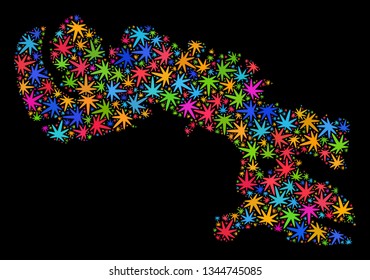 Bright vector marijuana Baffin Island map mosaic on a black background. Template with colorful weed leaves for cannabis legalize campaign. Vector Baffin Island map is formed with weed leaves.