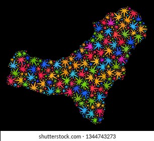 Bright vector marijuana El Hierro Island map mosaic on a black background. Concept with colorful weed leaves for marijuana legalize campaign.