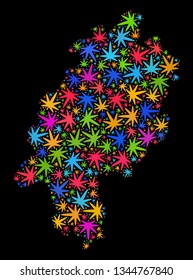 Bright vector marijuana Hesse Land map collage on a black background. Concept with colored herbal leaves for marijuana legalize campaign. Vector Hesse Land map is designed with marijuana leaves.