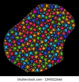 Bright vector marijuana Nauru map collage on a black background. Concept with bright weed leaves for marijuana legalize campaign. Vector Nauru map is created of ganja leaves.