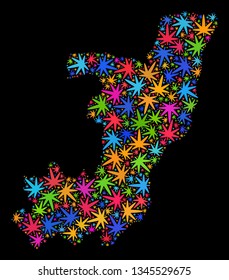 Bright vector marijuana Republic of the Congo map mosaic on a black background. Concept with bright herbal leaves for weed legalize campaign.