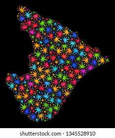 Bright vector marijuana Sergipe State map collage on a black background. Concept with bright herbal leaves for marijuana legalize campaign. Vector Sergipe State map is created with marijuana leaves.