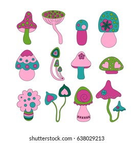 Bright vector mushroom set
