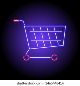 bright vector neon grocery cart on a black background