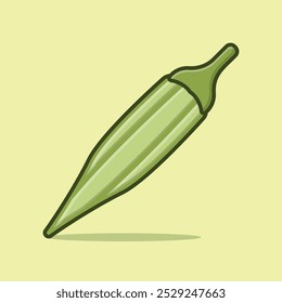 Vetor brilhante de um Okra com um tronco verde sobre um fundo verde claro. Ideal para projetos de alimentos
