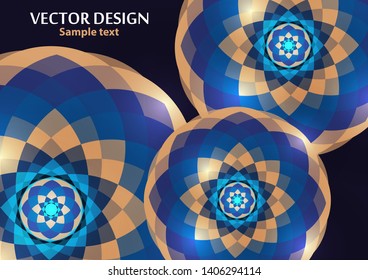Bright vector ornament pattern with colorful details on a dark background. Template for any surface. Elegant background with oriental mandala ornament. Vector illustration