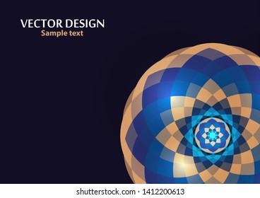 Bright vector ornament pattern with colorful details on a dark background. Template for any surface. Elegant background with oriental ornaments of mandalas. Vector illustration