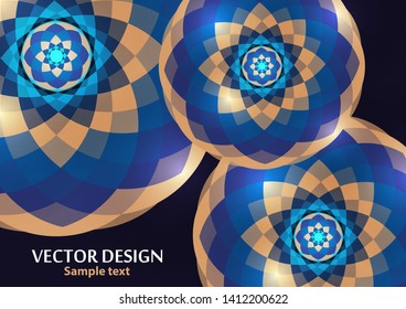 Bright vector ornament pattern with colorful details on a dark background. Template for any surface. Elegant background with oriental ornaments of mandalas. Vector illustration