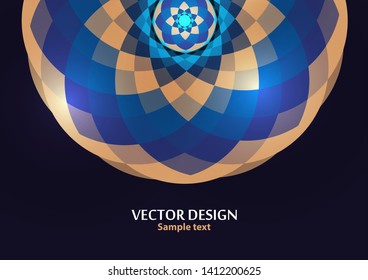 Bright vector ornament pattern with colorful details on a dark background. Template for any surface. Elegant background with oriental ornaments of mandalas. Vector illustration