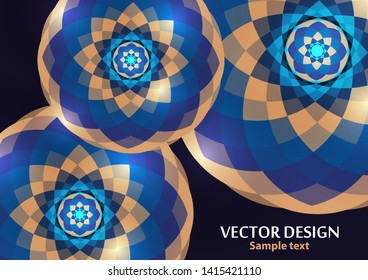 Bright vector ornament pattern with colorful details on a dark background. Template for any surface. Elegant background with oriental ornaments of mandalas. Vector illustration