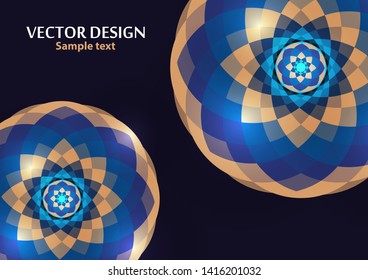 Bright vector ornament pattern with colorful details on a dark background. Template for any surface. Elegant background with oriental ornaments of mandalas. Vector illustration