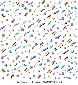 Bright vector pattern 80s. Abstract geometric shapes on a white background.