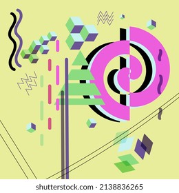 Bright vector pattern 80's-90's.  Abstract geometric shapes. Illustration for hipsters Memphis style.