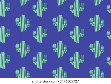 Patrón de Vector brillante de cactus. Cactus de rayas verdes sobre fondo azul. Diseño escandinavo elegante de moda. Impresión sin costuras para camisetas, ropa de niños y adultos, decoración del hogar