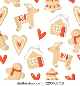 Bright vector pattern with Christmas gingerbread cookies